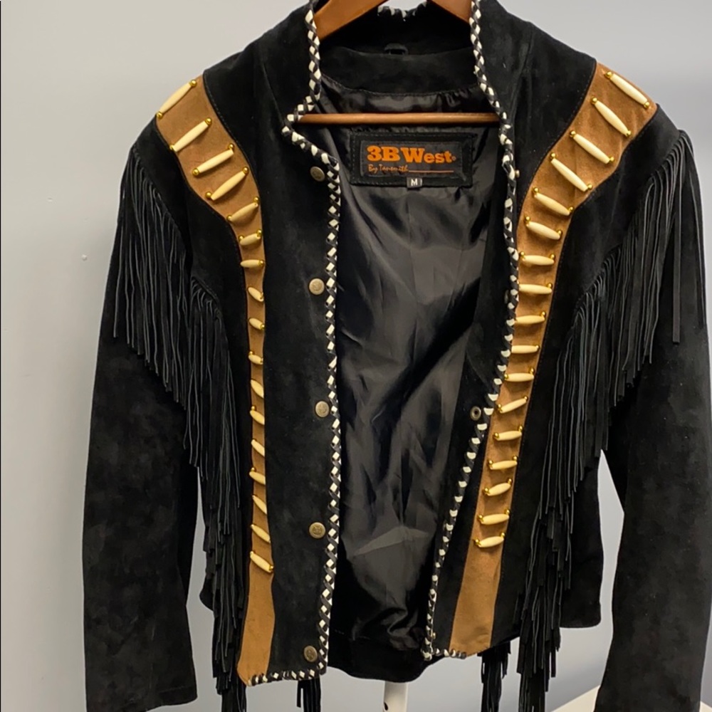 Cool black fringe beaded leather jacket
